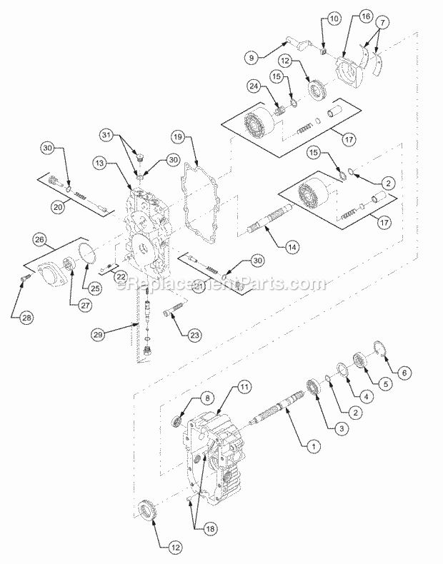 Hydrostatic Pump Diagram and Parts List for GT2523-54 13A-2A8K710 Cub Cadet Lawn Tractor